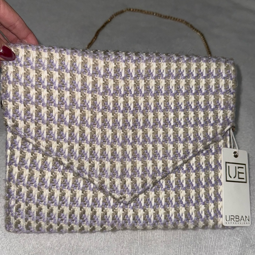 BNWT - Urban Expressions Lavender and Cream Clutch Purse With Gold Chain